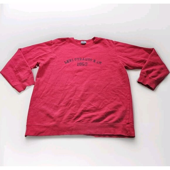 Levis Sweatshirt Men L Red Levi Staruss & Co Crewneck Print LS Fleece Preppy VTG - Picture 10 of 15